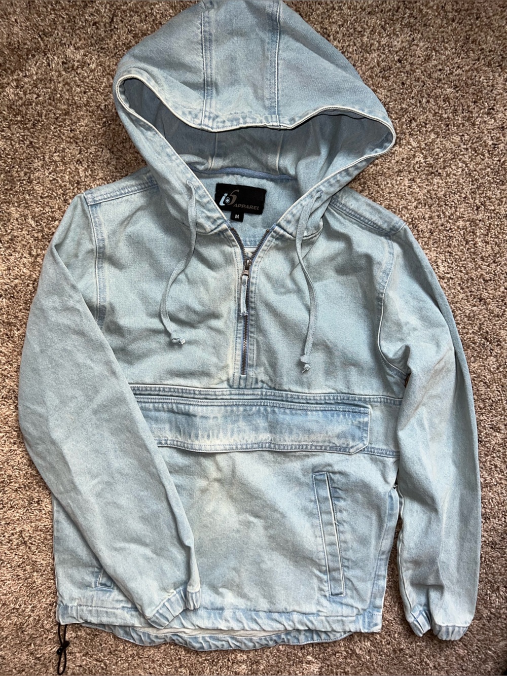 Women’s Light Wash Denim Hoodie Front Pocket Medium